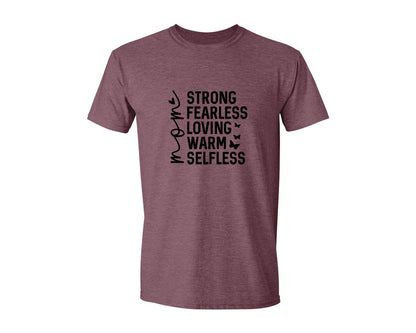 brand:Generic|color:Heather Maroon|Strong Fearless Loving Warm Selfless Graphic T-Shirt