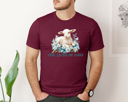 brand:Bella Canvas|color:Heather Maroon|Easter Lamb Of God Christian Graphic T-Shirt