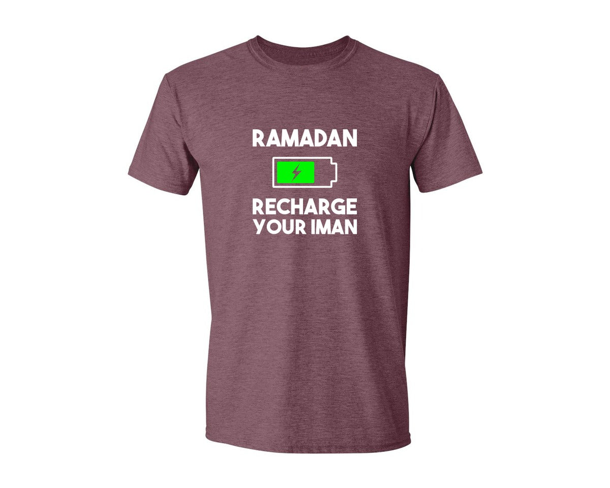 brand:Generic|color:Heather Maroon|Ramadan Recharge Your Iman Muslim Motiv Graphic T-Shirt