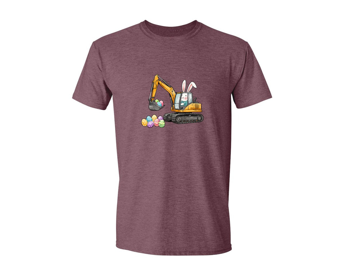 brand:Generic|color:Heather Maroon|Bunny Easter Excavator Graphic T-Shirt