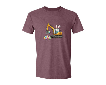 brand:Generic|color:Heather Maroon|Bunny Easter Excavator Graphic T-Shirt