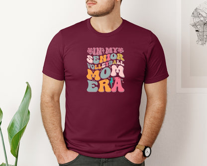 brand:Bella Canvas|color:Heather Maroon|In My Senior Volleyball Mom Era Graphic T-Shirt