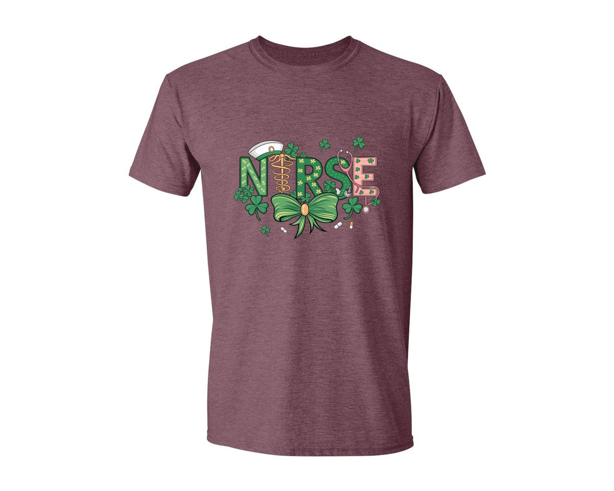 brand:Generic|color:Heather Maroon|St Patricks Day Nurse Lucky Nurse 6 Graphic T-Shirt