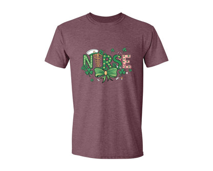 brand:Generic|color:Heather Maroon|St Patricks Day Nurse Lucky Nurse 6 Graphic T-Shirt