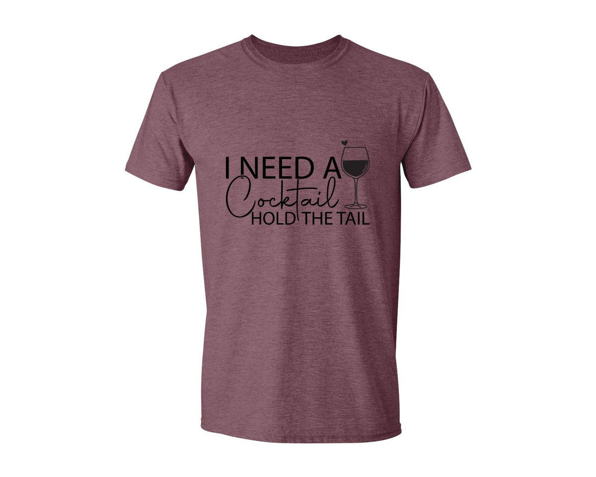 brand:Generic|color:Heather Maroon|I Need A Cocktail Hold The Tail 2 Graphic T-Shirt