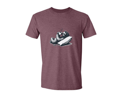 brand:Generic|color:Heather Maroon|Sloth Lying And Drink Coffee Shirt Graphic T-Shirt
