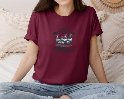 brand:Bella Canvas|color:Heather Maroon|Funny Easily Distracted By Peckers Shirt Graphic T-Shirt