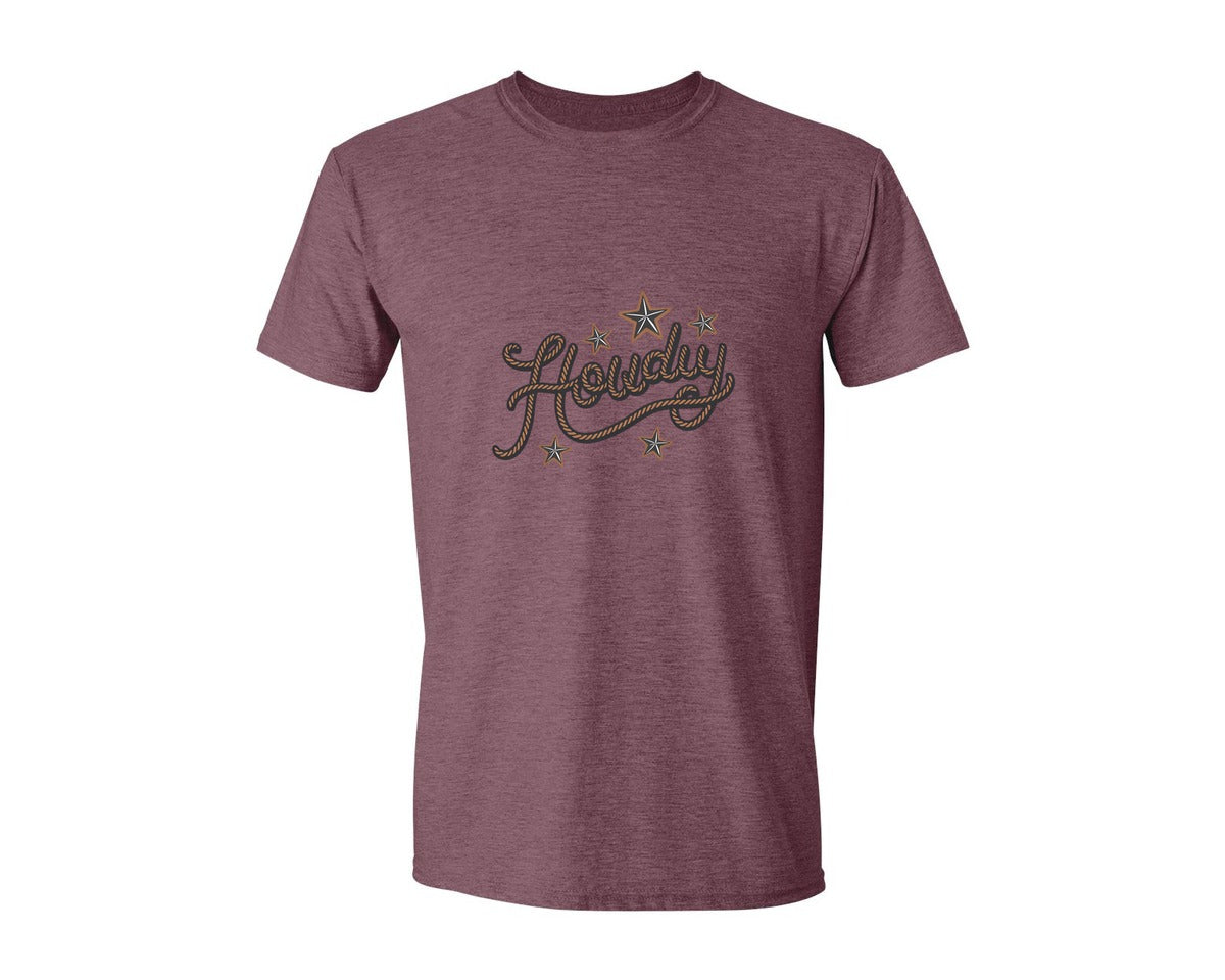 brand:Generic|color:Heather Maroon|Howdy Western Cowboy Rope Graphic T-Shirt