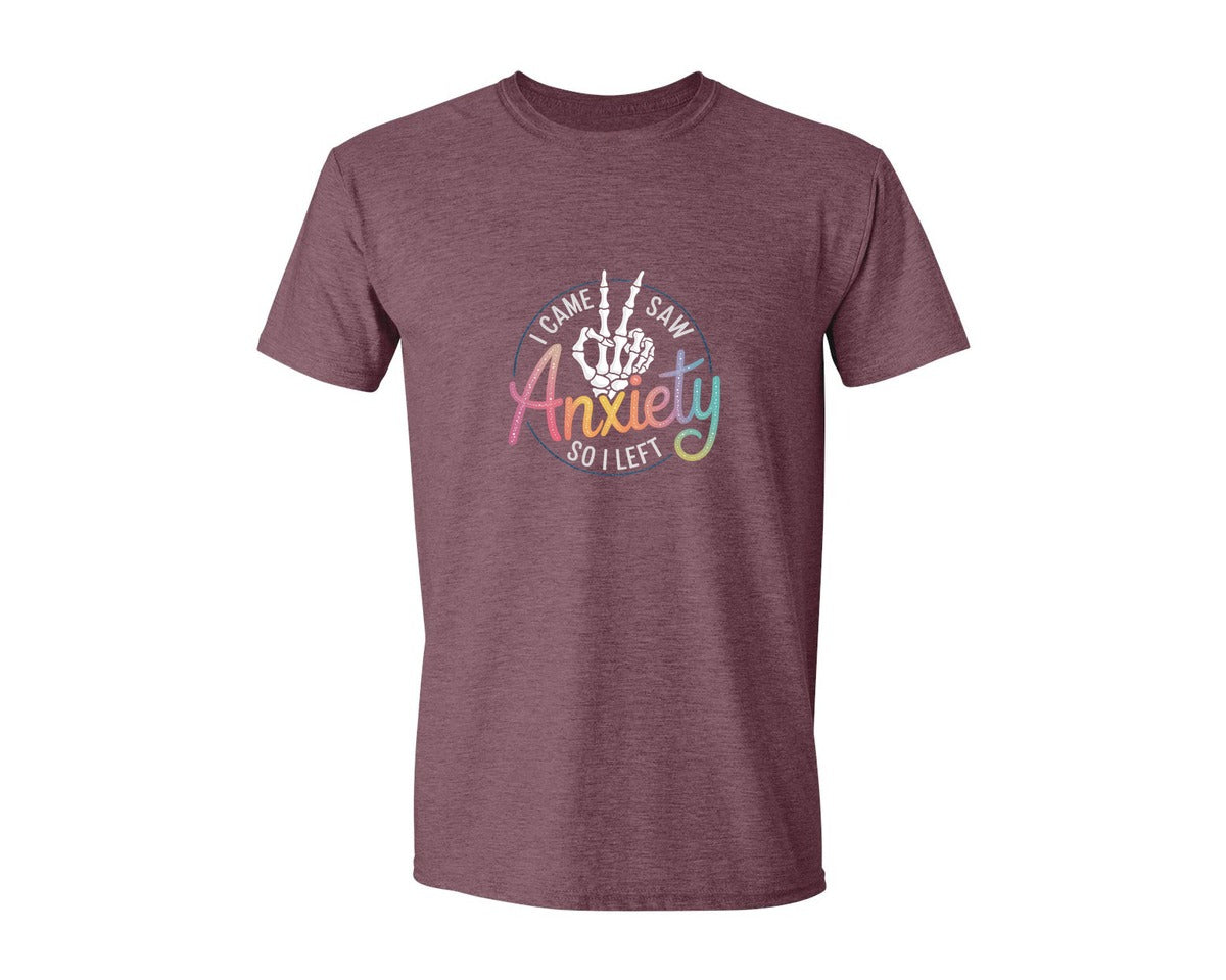 brand:Generic|color:Heather Maroon|I Came I Saw Anxiety Gothic 3 Graphic T-Shirt