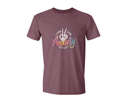 brand:Generic|color:Heather Maroon|I Came I Saw Anxiety Gothic 3 Graphic T-Shirt