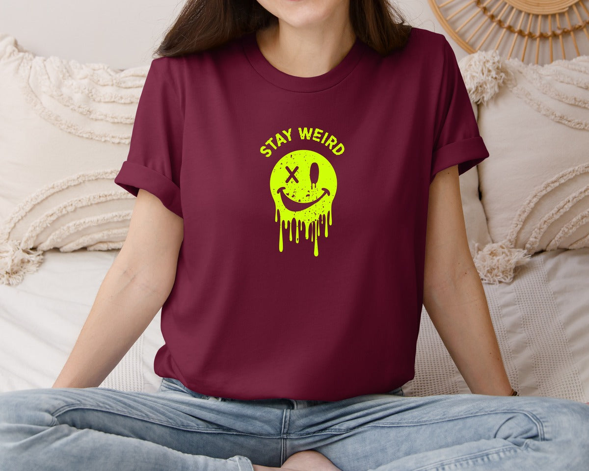 brand:Bella Canvas|color:Heather Maroon|Stay Weird Be Yourself Rebellious Spirit Graphic T-Shirt