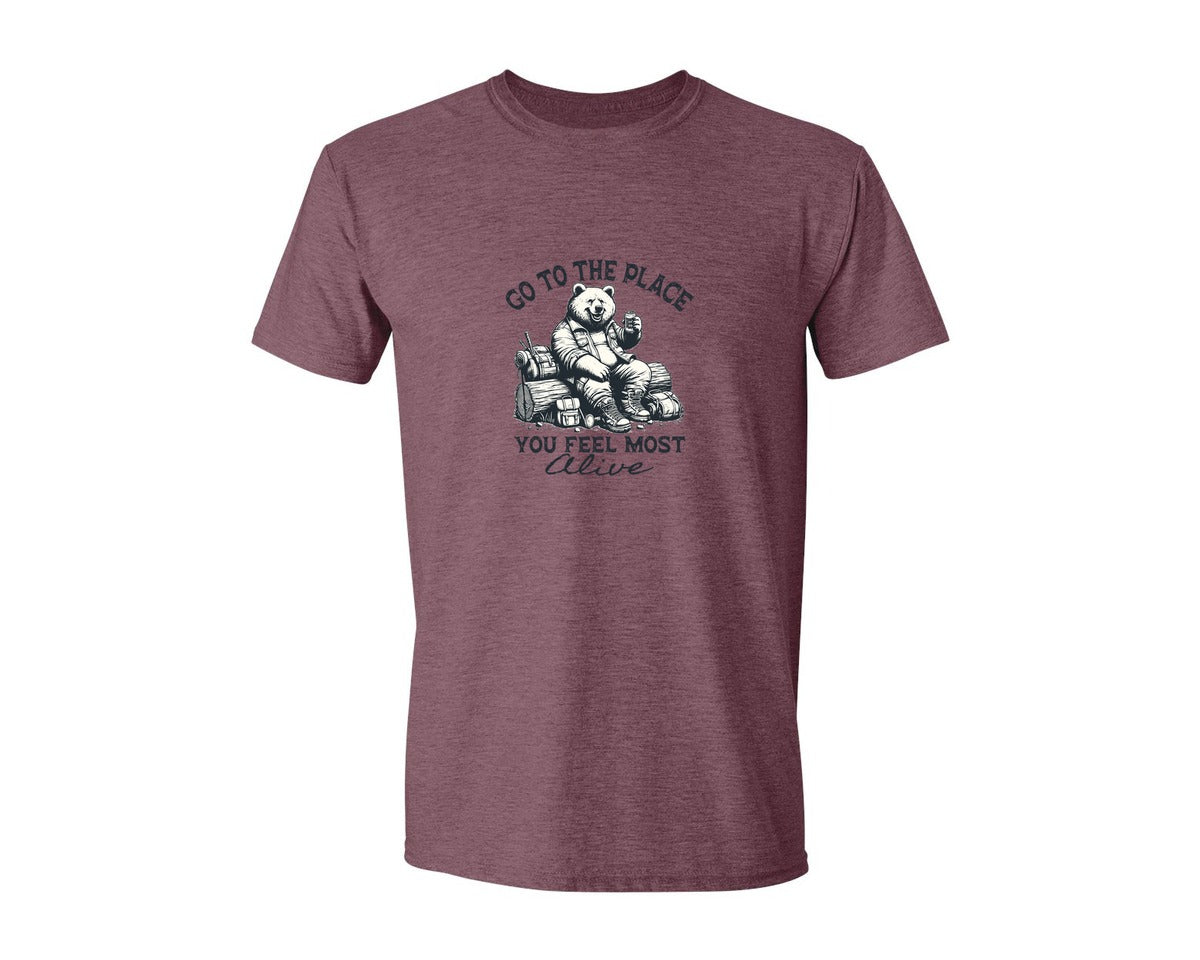 brand:Generic|color:Heather Maroon|Hiking Bear Drink Beer Shirt Graphic T-Shirt