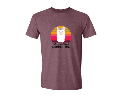 brand:Generic|color:Heather Maroon|Shes A Bad Momma Llama Retro T Shirt Graphic T-Shirt