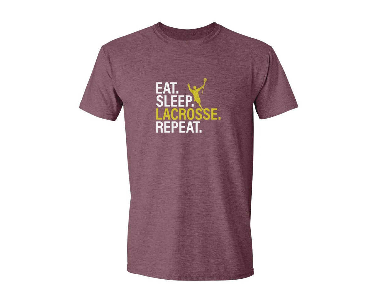 brand:Generic|color:Heather Maroon|Eat Sleep Lacrosse Repeat Sports Team Graphic T-Shirt