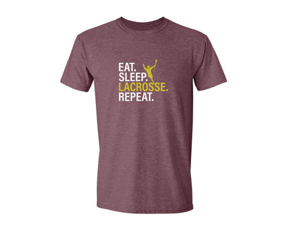 brand:Generic|color:Heather Maroon|Eat Sleep Lacrosse Repeat Sports Team Graphic T-Shirt