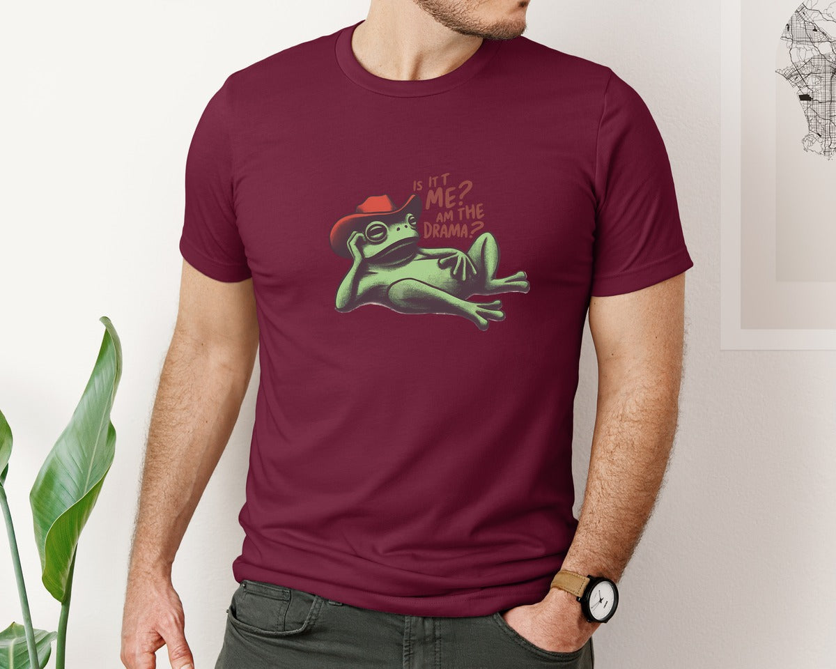 brand:Bella Canvas|color:Heather Maroon|Drama Frog Funny Cowboy Aesthetic Graphic T-Shirt