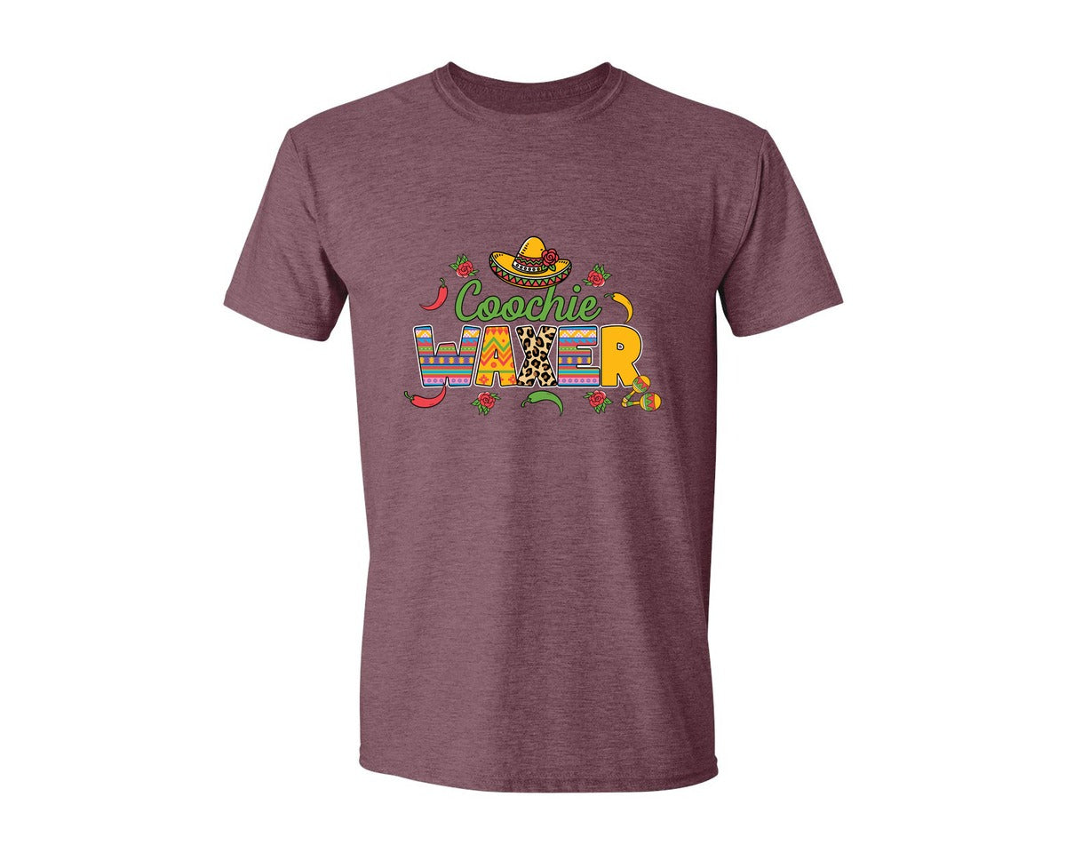 brand:Generic|color:Heather Maroon|Cinco De Mayo Coochie Waxer Mexico Graphic T-Shirt