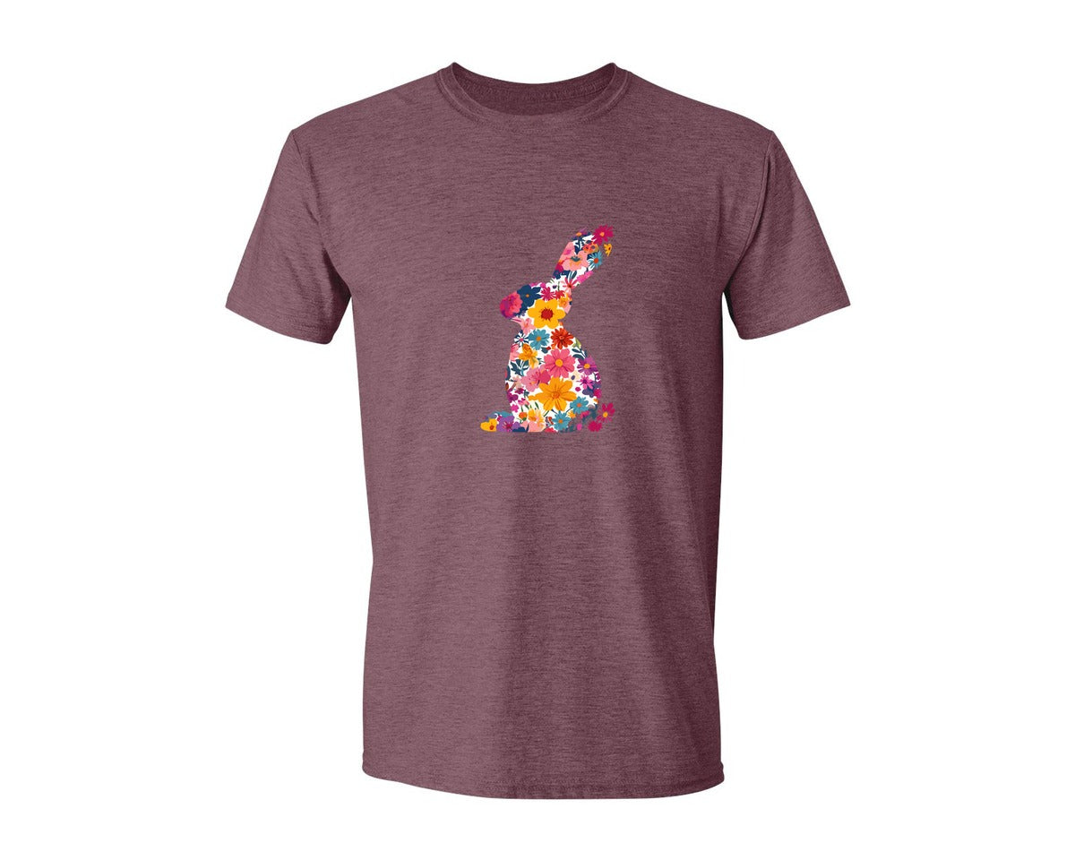 brand:Generic|color:Heather Maroon|Floral Bunny Easter Rabbit Graphic T-Shirt