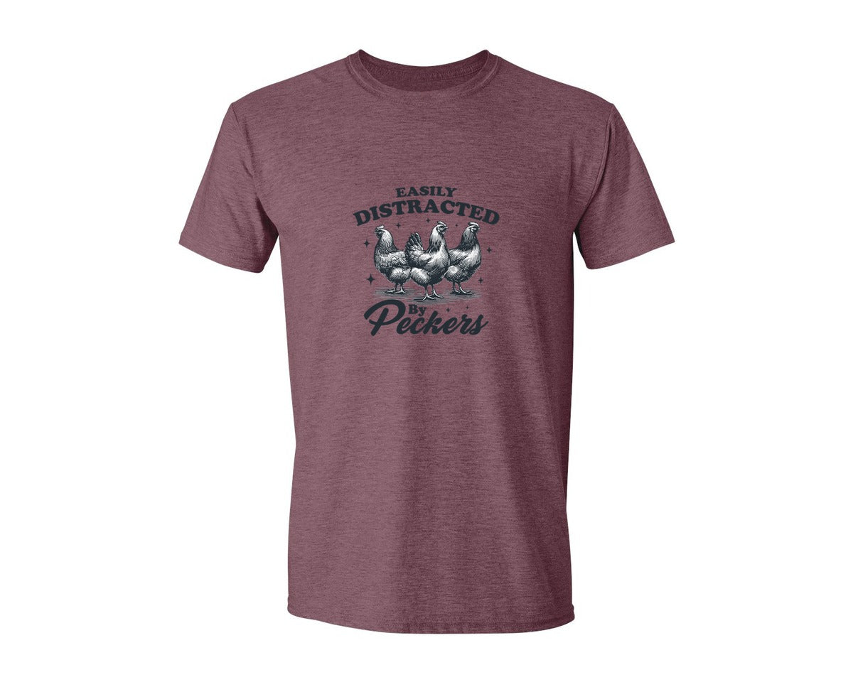 brand:Generic|color:Heather Maroon|Funny Easily Distracted By Peckers Shirt Graphic T-Shirt