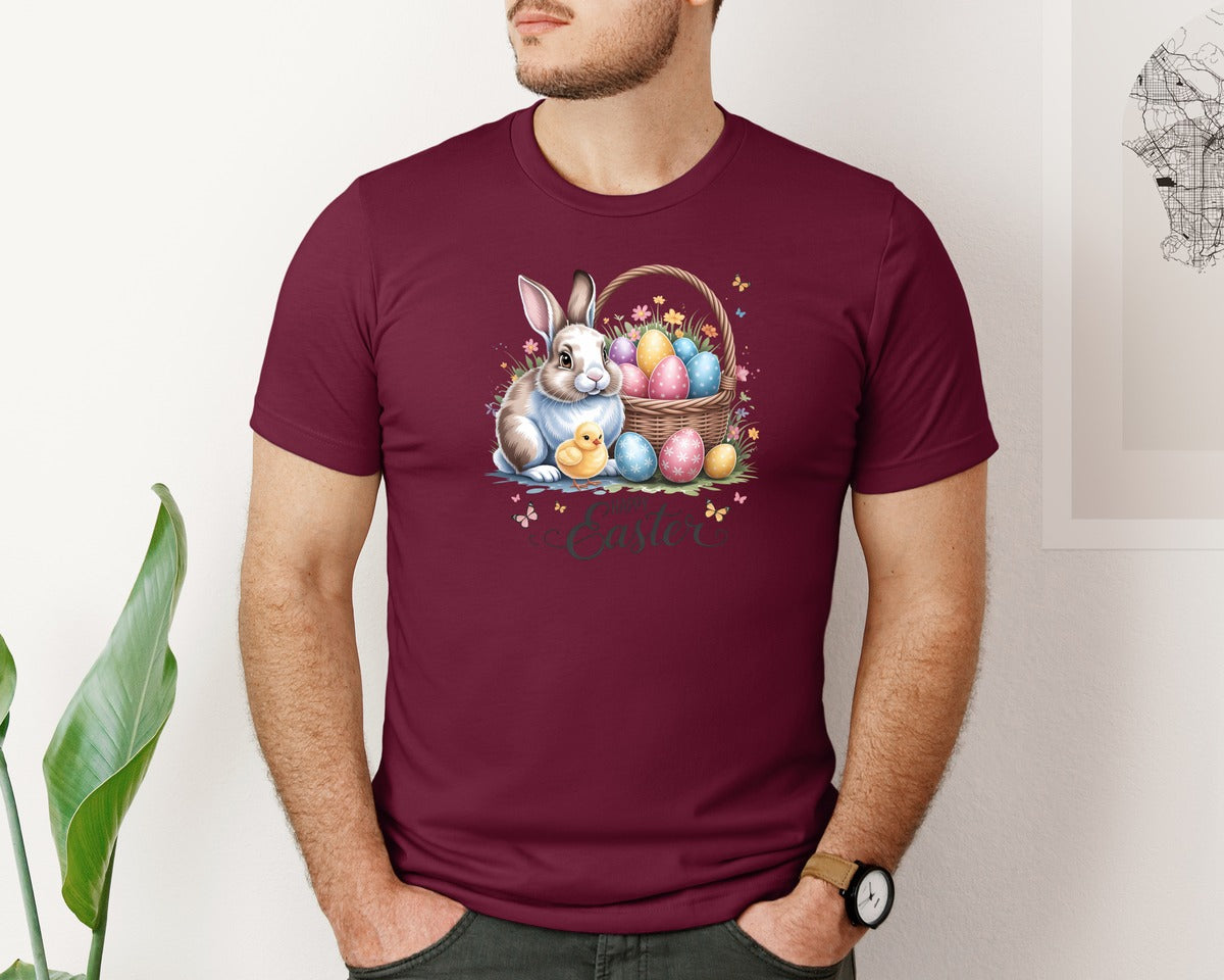 brand:Bella Canvas|color:Heather Maroon|Happy Easter Bunny Eggs 5 Graphic T-Shirt