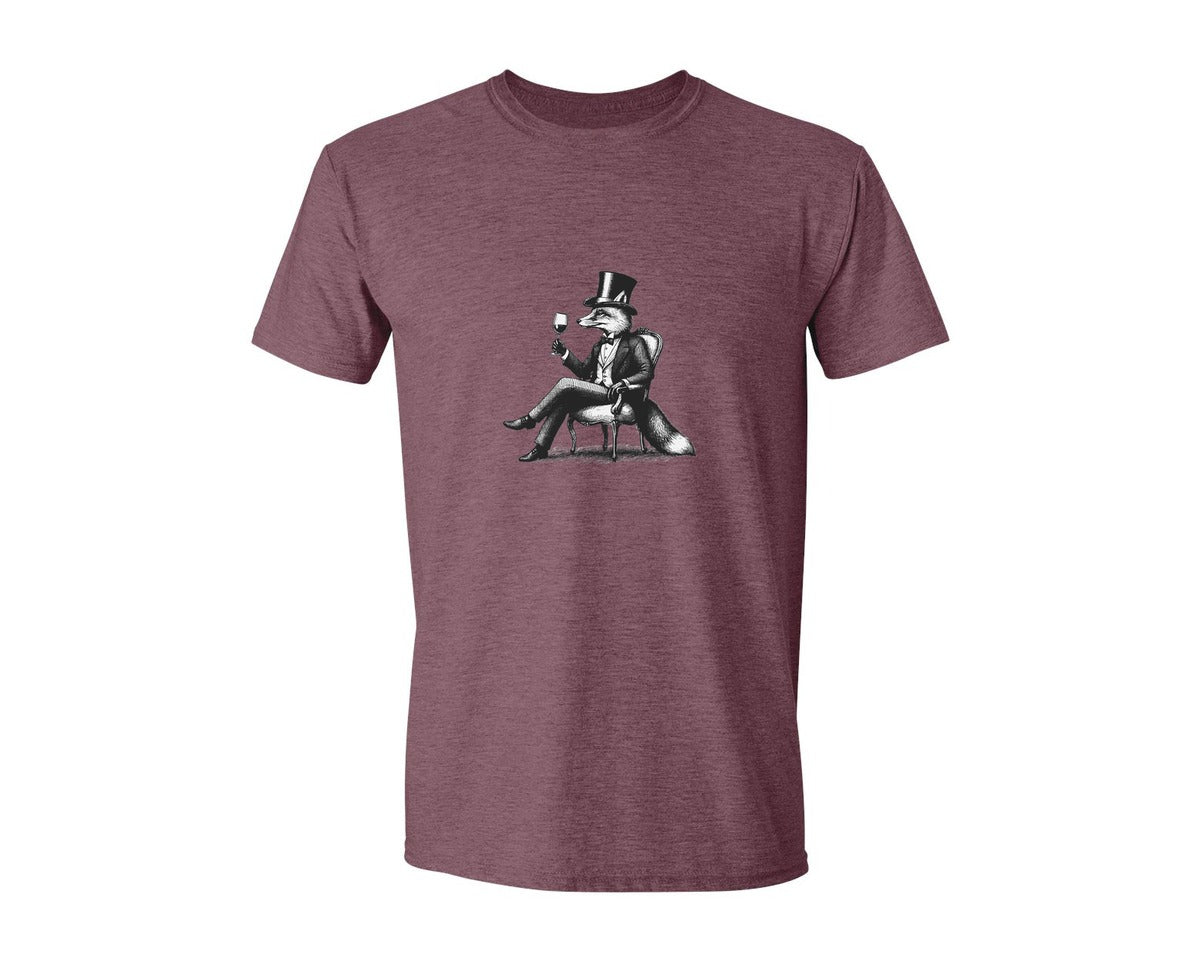 brand:Generic|color:Heather Maroon|Fox Drink Wine Retro Vintage Shirt Graphic T-Shirt