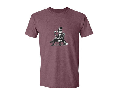 brand:Generic|color:Heather Maroon|Fox Drink Wine Retro Vintage Shirt Graphic T-Shirt