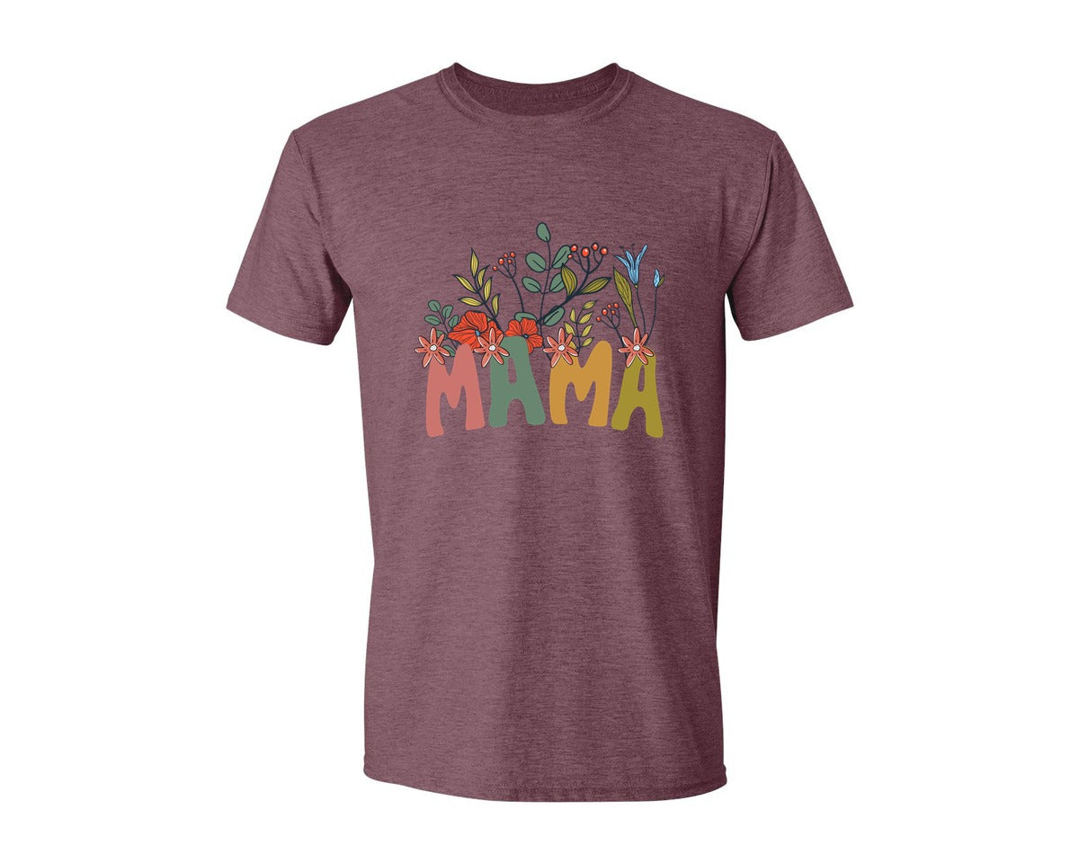 brand:Generic|color:Heather Maroon|Mama Shirt Wildflowers Mama Shirt Graphic T-Shirt