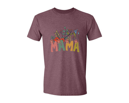 brand:Generic|color:Heather Maroon|Mama Shirt Wildflowers Mama Shirt Graphic T-Shirt