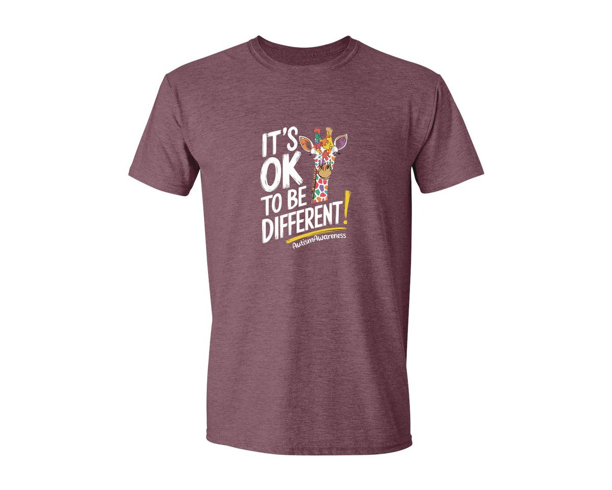 brand:Generic|color:Heather Maroon|Its Ok To Be Different Autism Awareness 17 Graphic T-Shirt