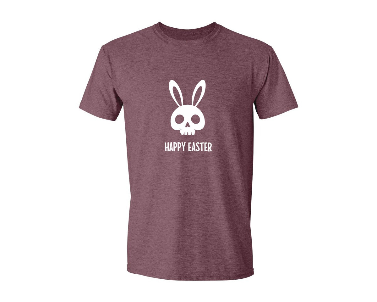 brand:Generic|color:Heather Maroon|Gothic Creepy Easter Bunny Skull Irony Graphic T-Shirt