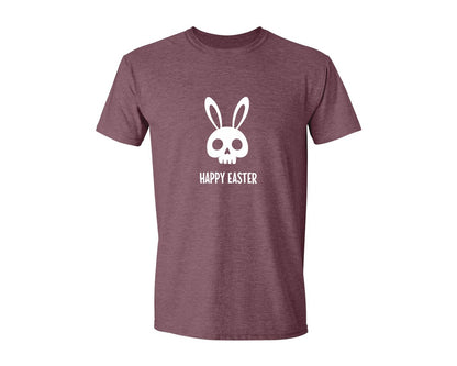 brand:Generic|color:Heather Maroon|Gothic Creepy Easter Bunny Skull Irony Graphic T-Shirt