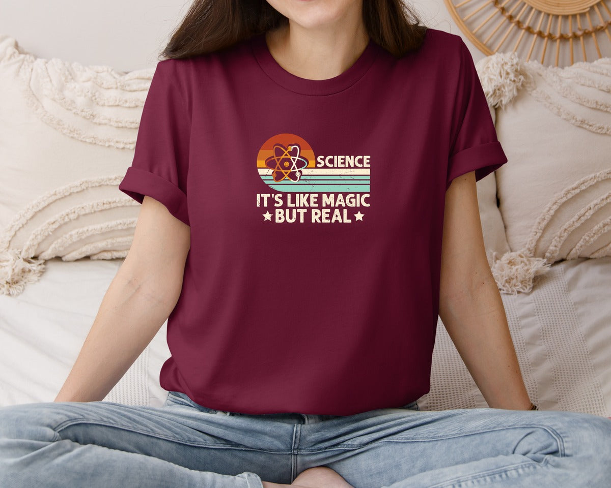 brand:Bella Canvas|color:Heather Maroon|Science Its Like Magic But Real T Shirt 2 Graphic T-Shirt