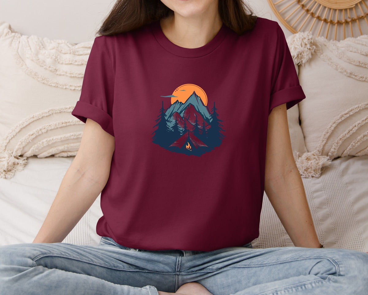 brand:Bella Canvas|color:Heather Maroon|Sunset Camping Adventure T Shirt Design 8 Graphic T-Shirt