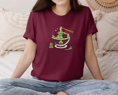 brand:Bella Canvas|color:Heather Maroon|Lucky Ramen Cat St Patricks Day Graphic T-Shirt