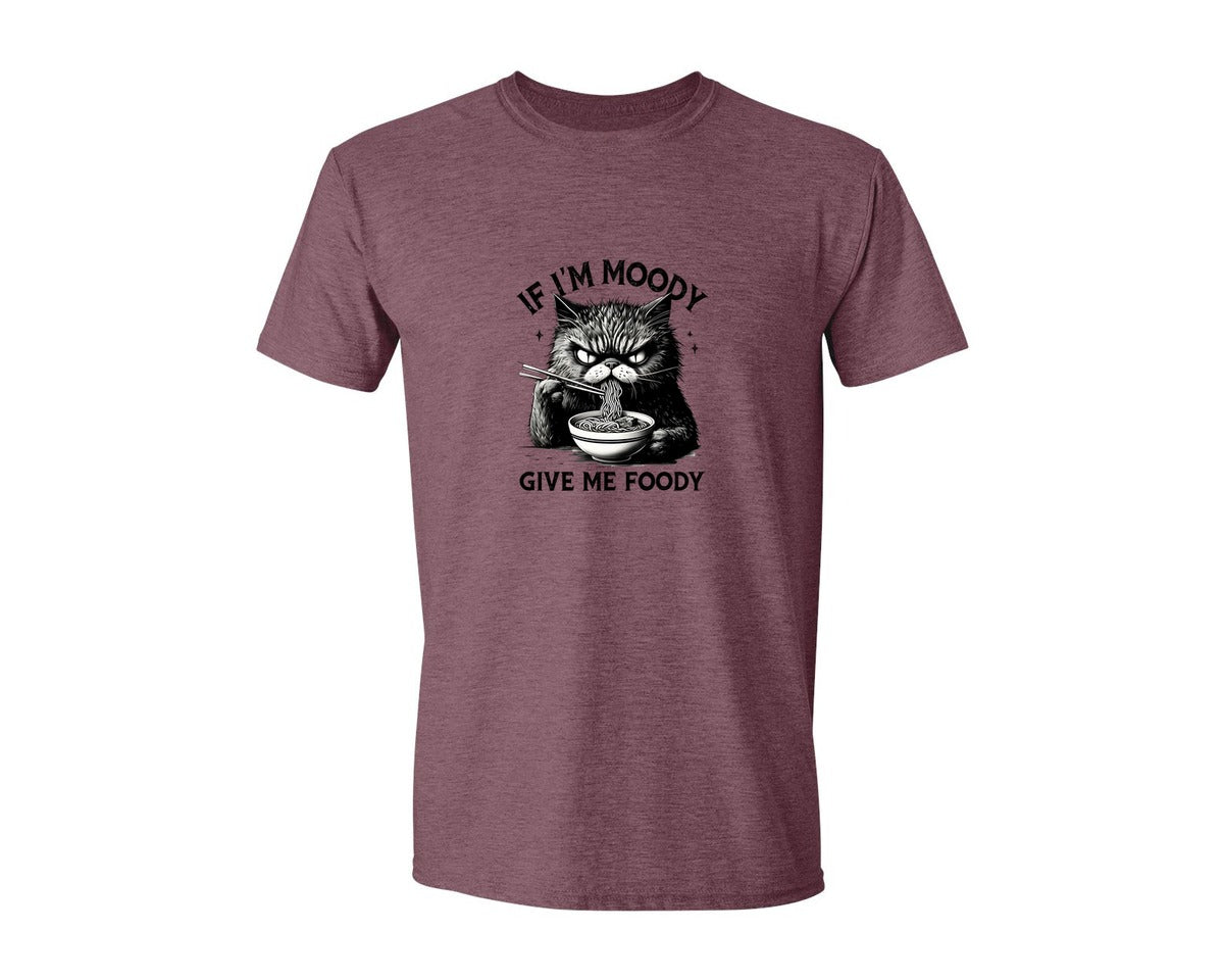 brand:Generic|color:Heather Maroon|Funny Sarcastic Cat Ramen If Im Moody Graphic T-Shirt