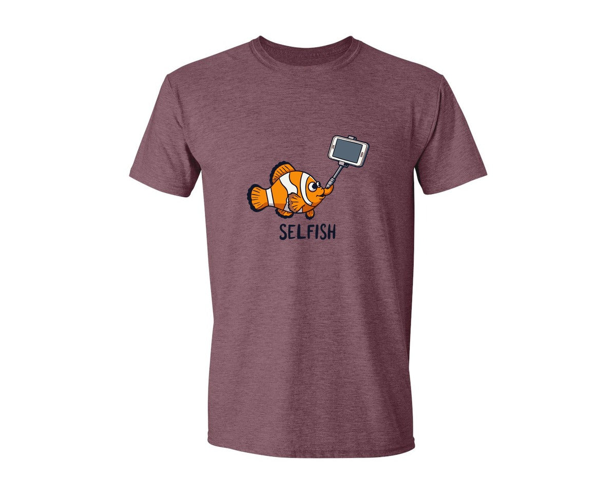 brand:Generic|color:Heather Maroon|Selfish Clownfish Funny Fish Design Graphic T-Shirt
