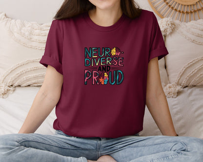 brand:Bella Canvas|color:Heather Maroon|Neuro Diverse And Proud Autism Shirt Graphic T-Shirt