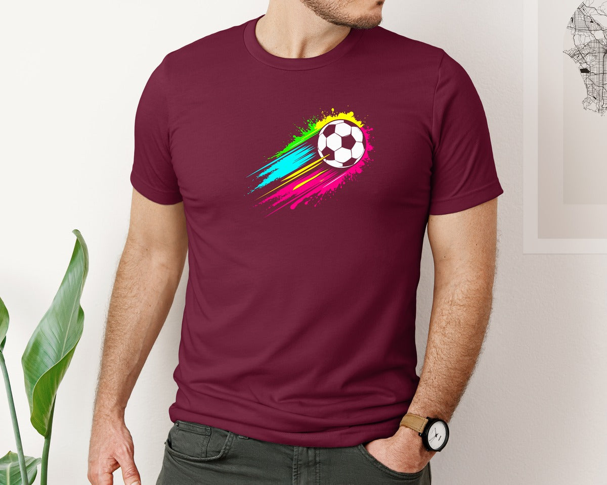 brand:Bella Canvas|color:Heather Maroon|Colorful Tie Dye Soccer Ball T Shirt Graphic T-Shirt