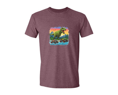 brand:Generic|color:Heather Maroon|Dinosaur Monster Truck T Rex Graphic T-Shirt
