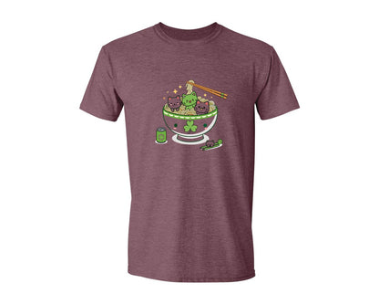 brand:Generic|color:Heather Maroon|Lucky Ramen Cat St Patricks Day Graphic T-Shirt