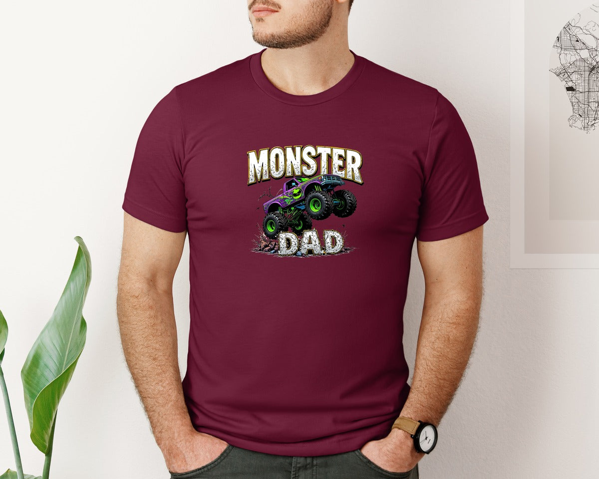 brand:Bella Canvas|color:Heather Maroon|Fathers Day Monster Truck T Shirtdesign Graphic T-Shirt