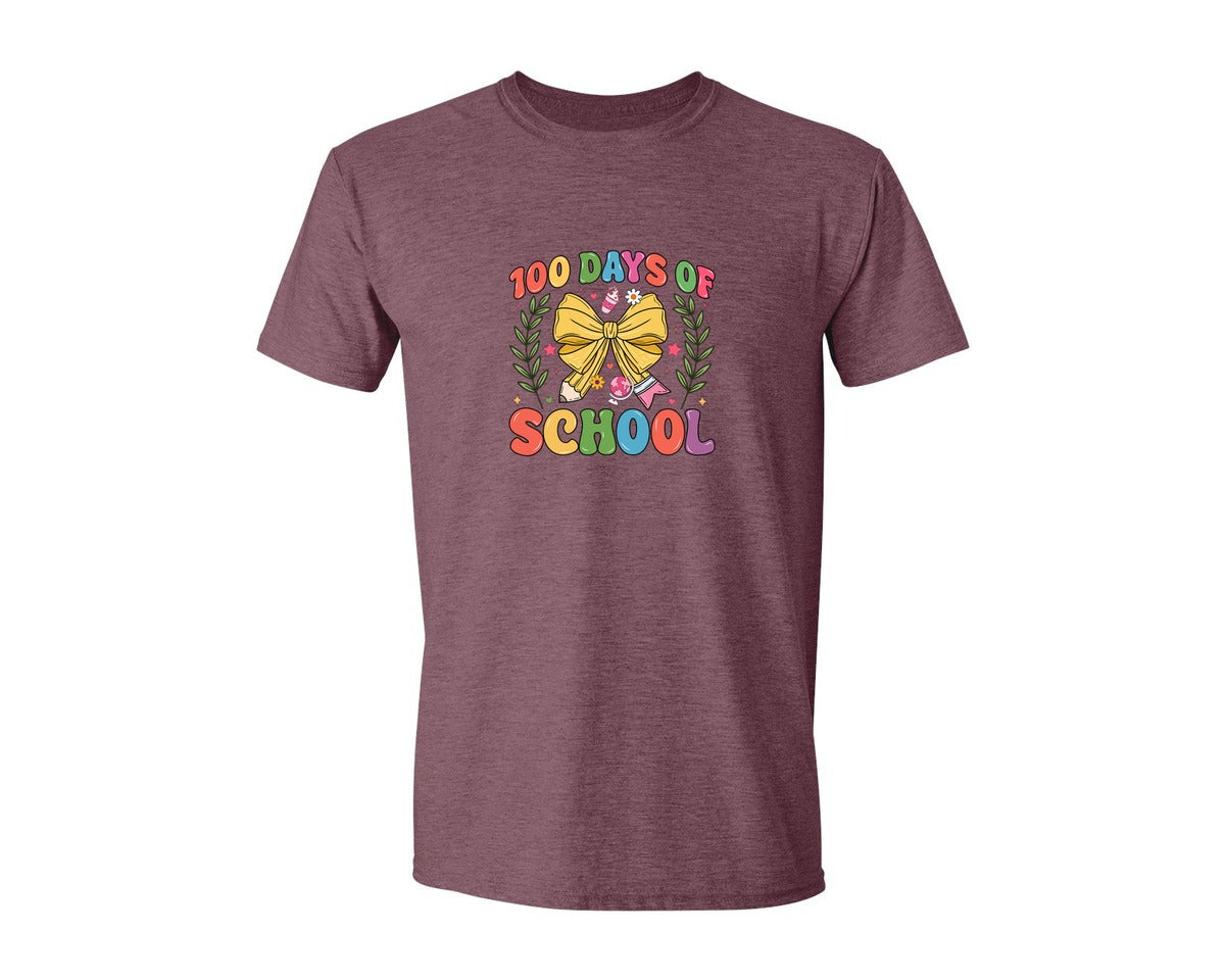 brand:Generic|color:Heather Maroon|100 Days Of School Coquette 38 Graphic T-Shirt