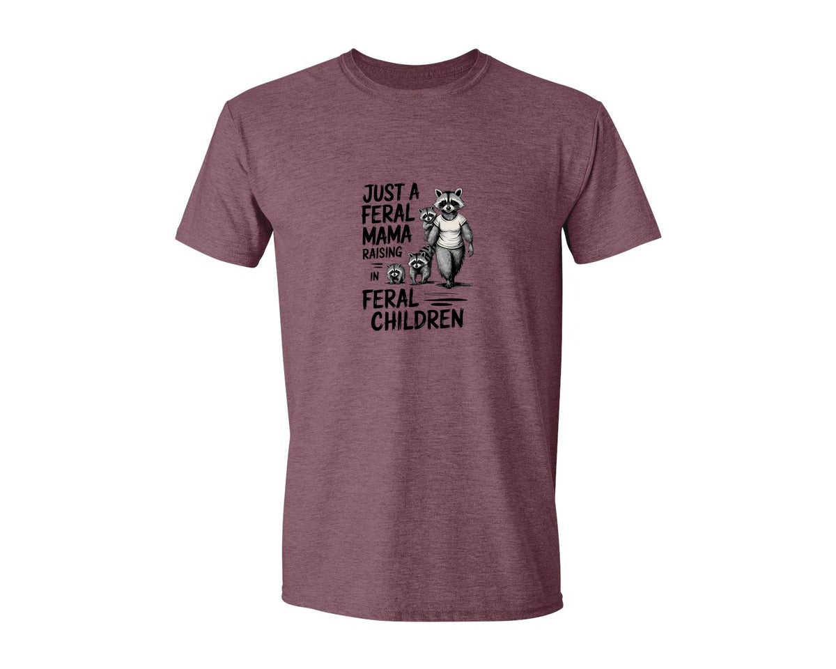 brand:Generic|color:Heather Maroon|Funny Mothers Day Raccoon Mama Tired Graphic T-Shirt