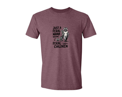 brand:Generic|color:Heather Maroon|Funny Mothers Day Raccoon Mama Tired Graphic T-Shirt
