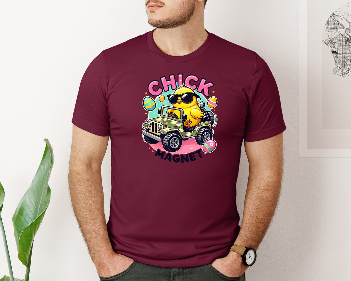 brand:Bella Canvas|color:Heather Maroon|Chick Magnet Easter Chick Cool Graphic T-Shirt