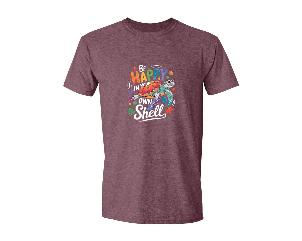 brand:Generic|color:Heather Maroon|Be Happy In Your Own Shell Autism Avg Graphic T-Shirt