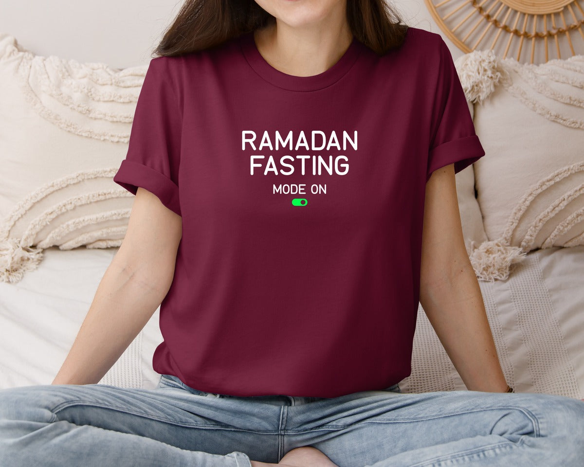 brand:Bella Canvas|color:Heather Maroon|Ramadan Fasting Mode On Ramadan Typogra Graphic T-Shirt