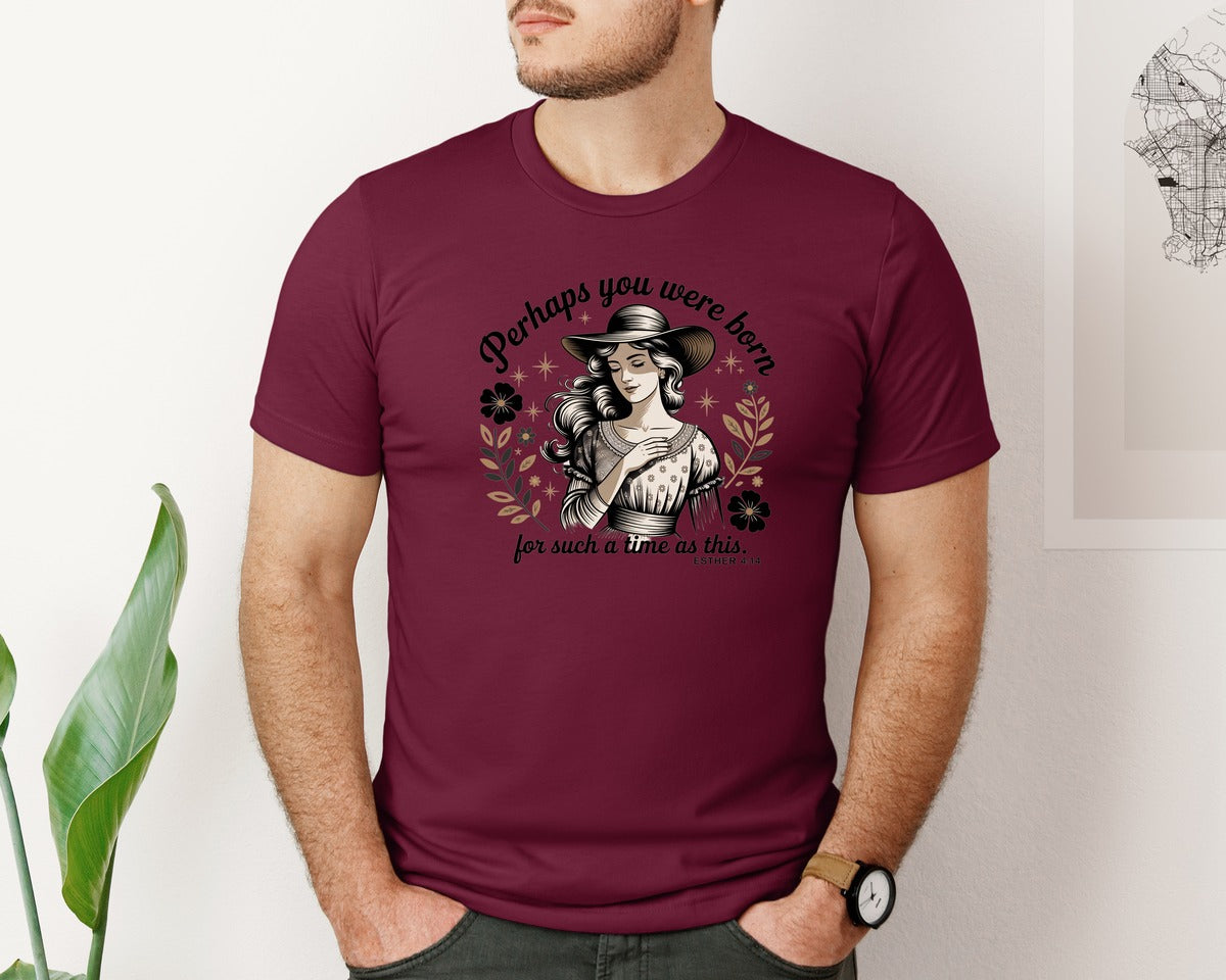 brand:Bella Canvas|color:Heather Maroon|Perhaps You Were Born Christian 2 Graphic T-Shirt