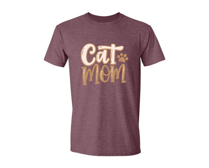 brand:Generic|color:Heather Maroon|Cat Mom Cute Crazy Cat Lady Quote Graphic T-Shirt