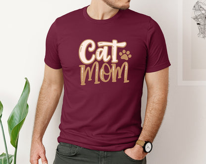brand:Bella Canvas|color:Heather Maroon|Cat Mom Cute Crazy Cat Lady Quote Graphic T-Shirt